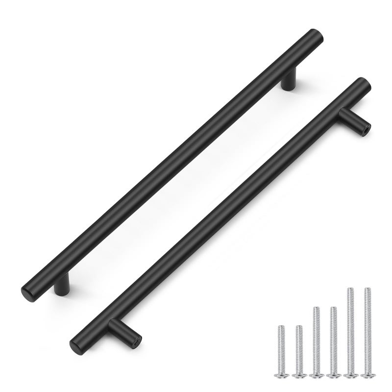 Probrico 25 Pack Hole Centers 10inch Matte Black Kitchen Cabinet Pulls, Stainless Steel Dresser Drawer Handles, 12.6inch Length Pull Handle for Cabinets and Closets - Image 1